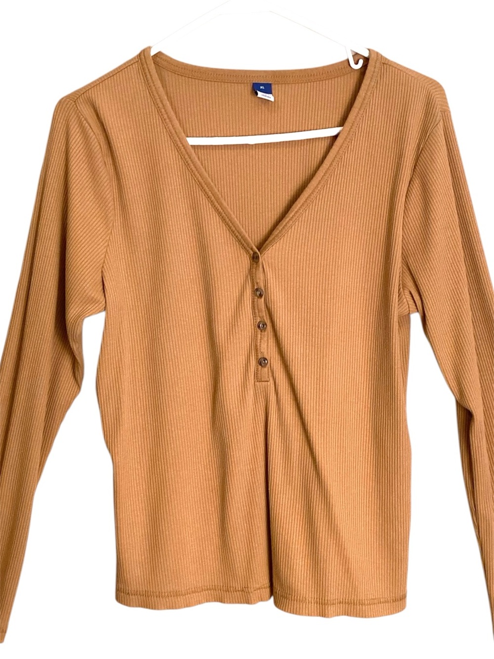 Old‎ Navy Ribbed Long Sleeve Henley Caramel Color Size XL #411771 Stretch